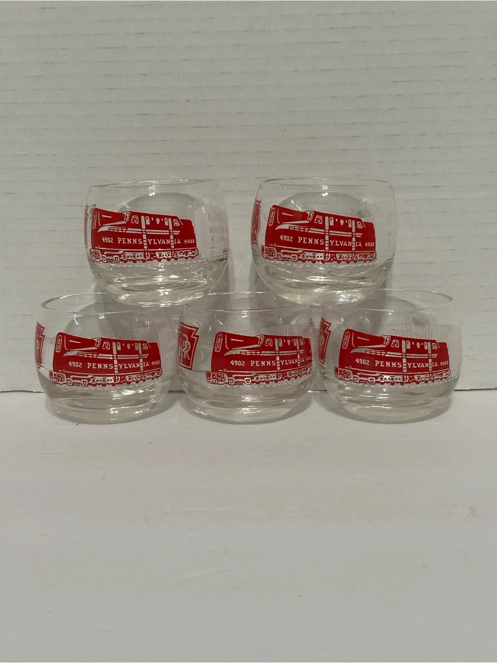 1960 Pennsylvania Railroad 4902 Roly Poly Cocktail Bar Glasses Vintage Set of 5